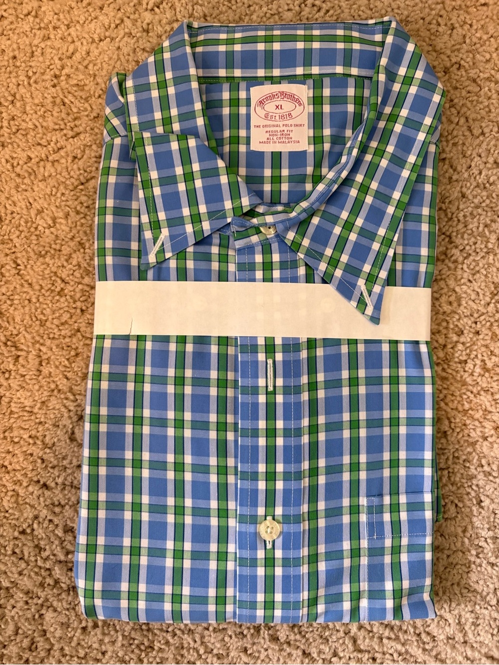Brooks Brothers Blue and Green Plaid Cotton Button-Down Shirt